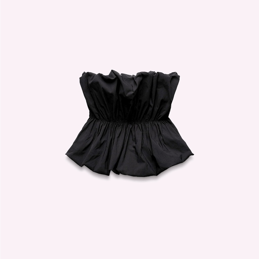 Zara Black Strapless Ruffled Blouse
